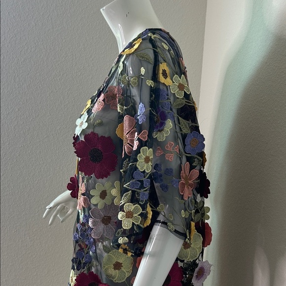 Tela Black Sheer Floral Mini Dress 3D florals - Picture 6 of 11